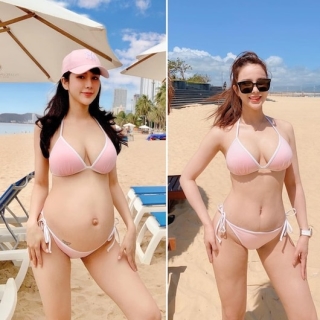 Diệp Lâm Anh khoác lên người bộ bikini từ 1 năm trước khi cô còn mang bầu, giờ đây vẫn là set đồ ấy như đã là một bà mẹ hai con xinh đẹp và quyến rũ bậc nhất Vbiz.