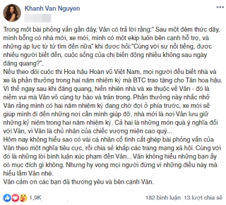 Dòng trạng thái của Khánh Vân chia sẻ trên trang cá nhân về việc một số khán giả cố tình hiểu sai nội dung câu trả lời xoay quanh đề tài nhà lầu và xe hơi.