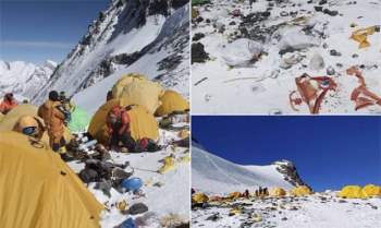  'Nóc nhà' của thế giới - đỉnh Everest - đang dần trở thành ngọn núi rác do người leo núi và khách du lịch để lại. Ngoài ra, băng tan do biến đổi khí hậu còn để lộ thêm nhiều thi thể người 