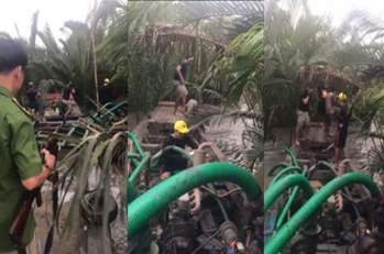 Lực lượng Phòng Cảnh sát môi trường Công an tỉnh Đồng Nai bắt quả tang đối tượng và tang vật vi phạm.