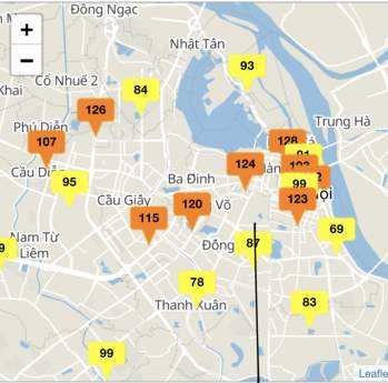 Bản đồ các khu vực quan trắc không khí tại Thủ đô. Ảnh: Dương Lâm