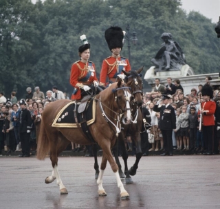 Trong những năm sau đó, cặp đôi vẫn xuất hiện ngang hàng nhau trước công chúng. Bức ảnh này được chụp trong lễ Trooping the Color năm 1963.