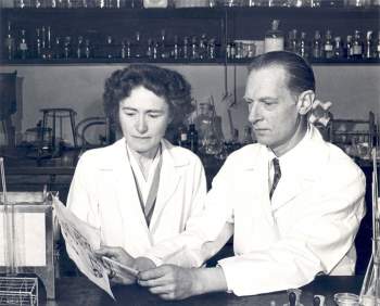 Vợ chồng nhà Cori trong phòng thí nghiệm tại trường Đại học Washington