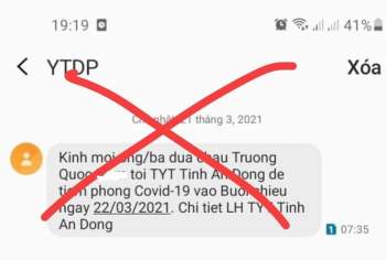 Tin nhắn thông báo người dân đi tiêm vaccine ngừa COVID-19 ở Quảng Ngãi.