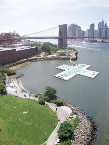 Bể bơi nổi khổng lồ giữa dòng sông ở New York
