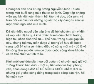 Tướng Thước: 94 tuổi xét nghiệm chỉ số sức khỏe trẻ như thanh niên và lần đầu nói về rượu, Thuốc lá, thói xấu của đàn ông - Ảnh 1.