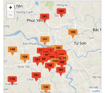 Sắc đỏ bao trùm các địa điểm quan trắc, chất lượng không khí hôm nay ở Hà Nội tiếp tục xấu. Ảnh: Dương Lâm