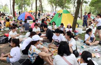 Hà Nội: Nắng như đổ lửa, nghìn người ùn ùn kéo đến công viên cắm trại dịp Giỗ tổ Hùng Vương - Ảnh 9.