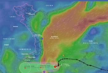 Hướng đi và vùng ảnh hưởng của áp thấp nhiệt đới suy yếu từ bão số 14. Ảnh: tienphong.vn
