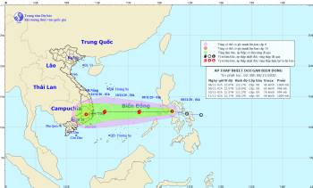 Dự báo vị trí và hướng di chuyển của áp thấp nhiệt đới. Ảnh: tienphong.vn