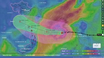 Dự báo đường đi và vùng ảnh hưởng của bão số 13. Ảnh: tienphong.vn