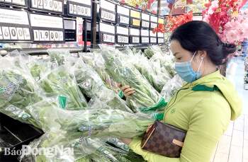 Rau xanh bán tại siêu thị được trở lại bọc bằng túi ny-lông thay cho lá chuối hoặc cọng cỏ
