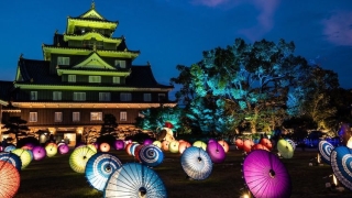 Ô giấy phát sáng xung quanh lâu đài cổ ở Nhật Bản
