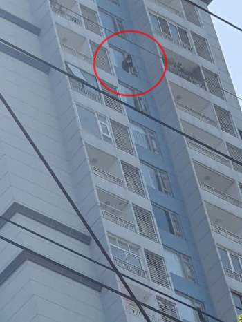 TP.HCM: Cô gái đứng vắt vẻo ở lan can tầng 15 chung cư định Tu tu, hàng chục cán bộ chiến sĩ có mặt để giải cứu - Ảnh 1.