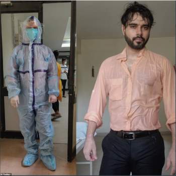 Bức ảnh bác sĩ Ấn Độ quần áo ướt đầm đìa gây bão mạng - Ảnh 1.