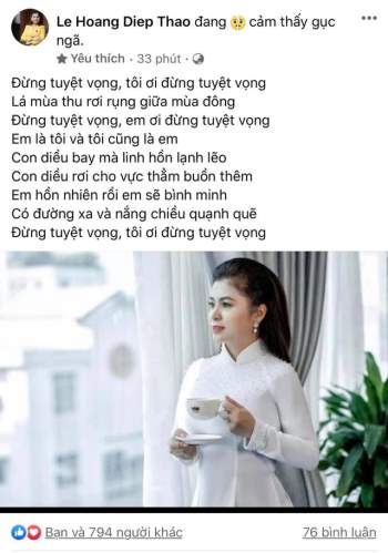 Hậu ly hôn được chia nghìn tỷ, bà Lê Hoàng Diệp Thảo đăng trạng thái gục ngã, mượn lời bài hát bóng gió số phận của mình - Ảnh 1.