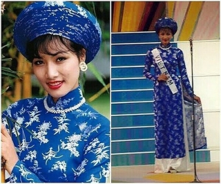 Bộ áo dài màu xanh được thêu tỉ mỉ từng chi tiết và kết hợp với trang sức tối giản cũng đủ giúp người đẹp Trương Quỳnh Mai giành giải Best National Costume về cho Việt Nam.