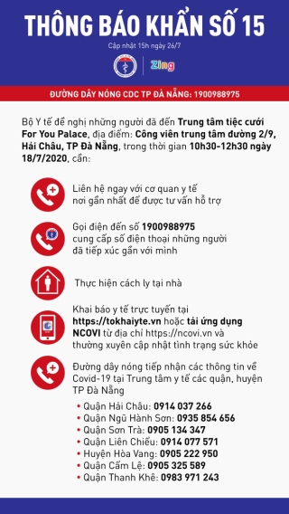 Bộ Y tế phát thông báo khẩn liên quan những người từng đến Trung tâm tiệc cưới For You Palace ở Đà Nẵng - Ảnh 1.