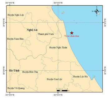 Trận động đất xảy ra tại vùng biển Hà Tĩnh. Ảnh: Viện Vất lý Địa cầu