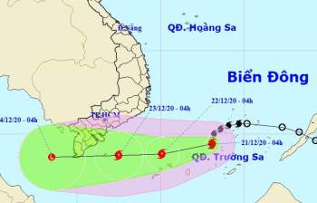 Vị trí và hướng di chuyển của áp thấp nhiệt đới. Ảnh: NCHMF