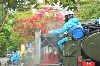 Cận cảnh Binh chủng hóa học phun khử khuẩn từng gốc cây, ngọn cỏ trên đường phố Đà Nẵng - Ảnh 13.