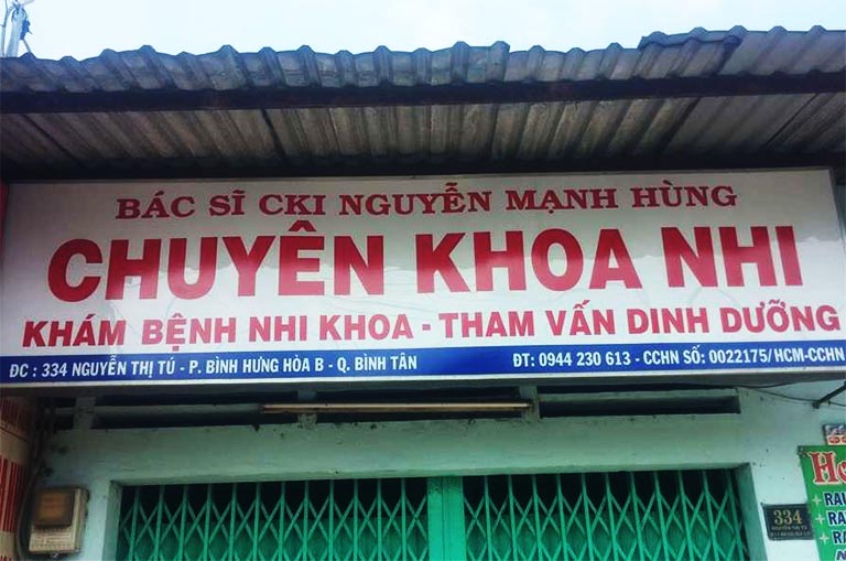 Phòng khám chuyên khoa Nhi của BS. CKI Nguyễn Mạnh Hùng ở quận Bình Tân TPHCM