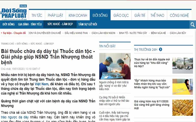 Báo chí chia sẻ về câu chuyện chữa đau dạ dày của NSND Trần Nhượng tại Thuốc dân tộc