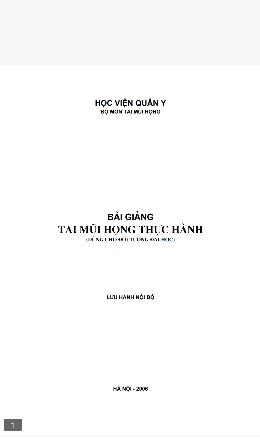 [Tài Liệu] Bài Giảng Tai Mũi Họng Thực Hành – Học Viện Quân Y