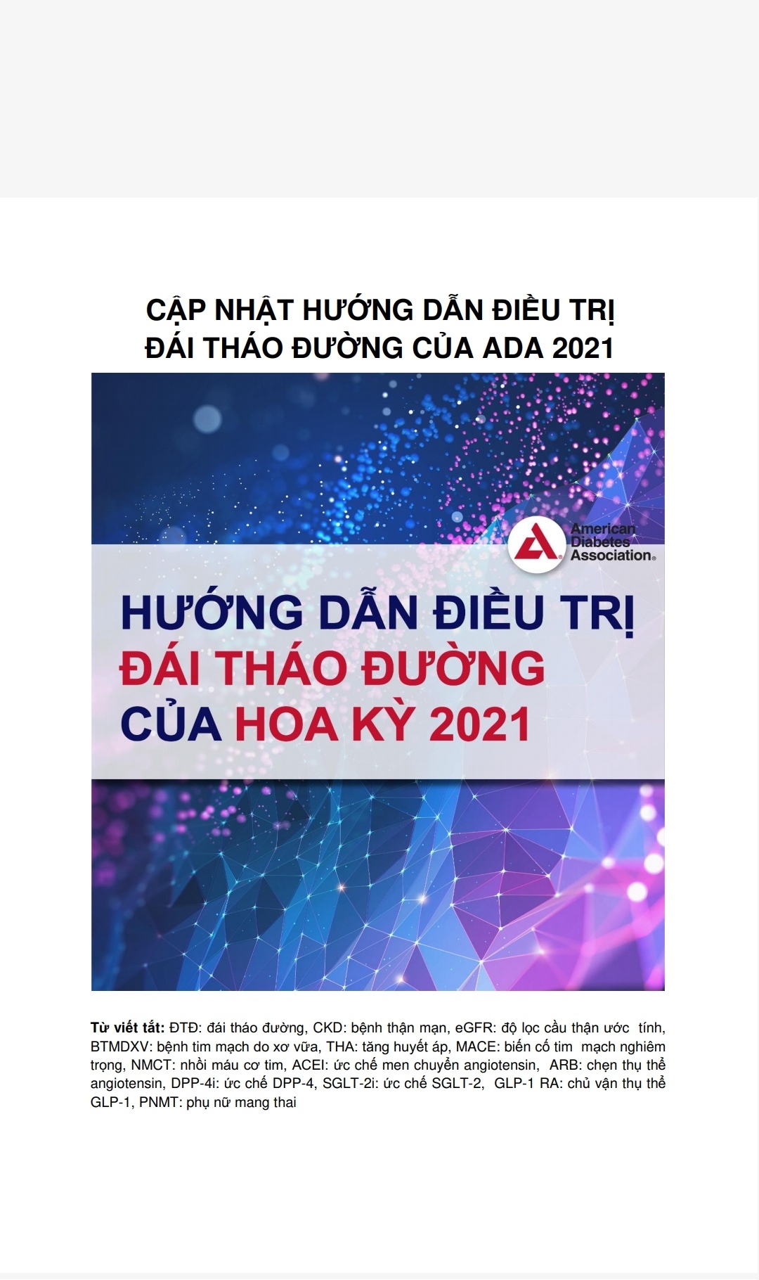 [Tài Liệu] Cập Nhật Hướng Dẫn Điều Trị Đái Tháo Đường ADA 2021