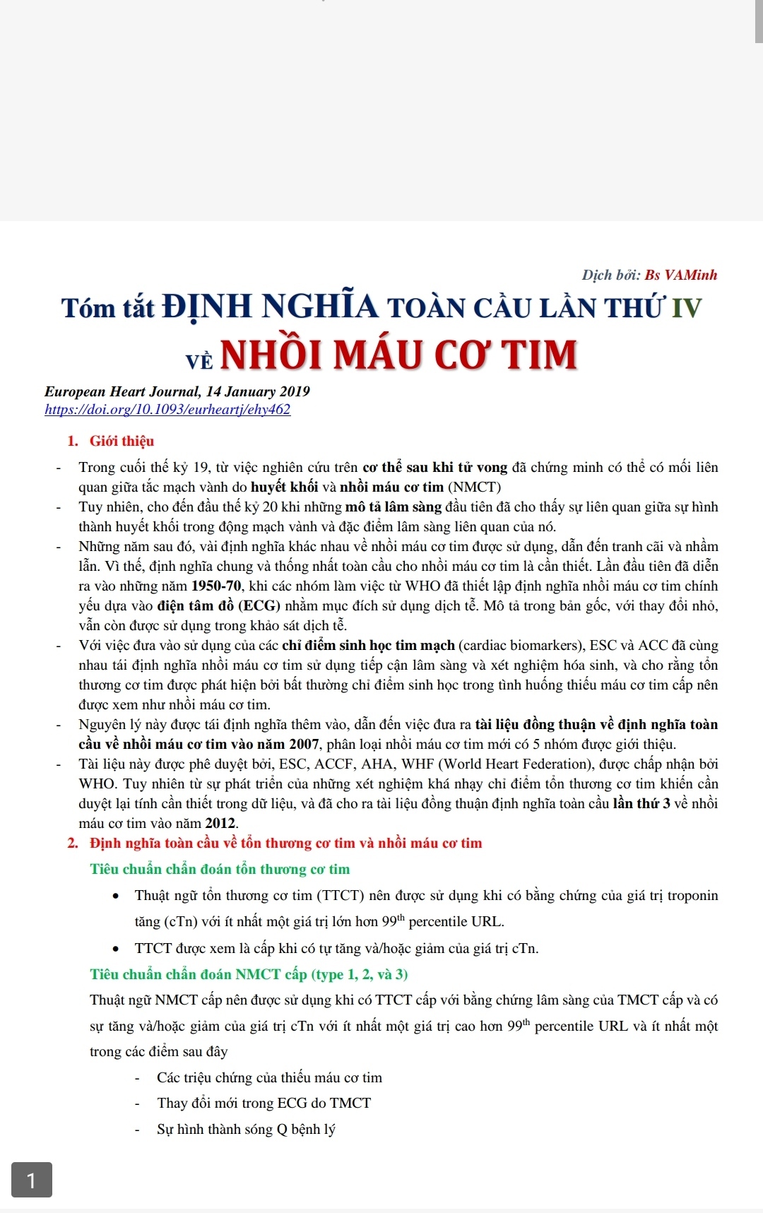 [Tài Liệu] Định Nghĩa Toàn Cầu Lần Thứ IV Về Nhồi Máu Cơ Tim