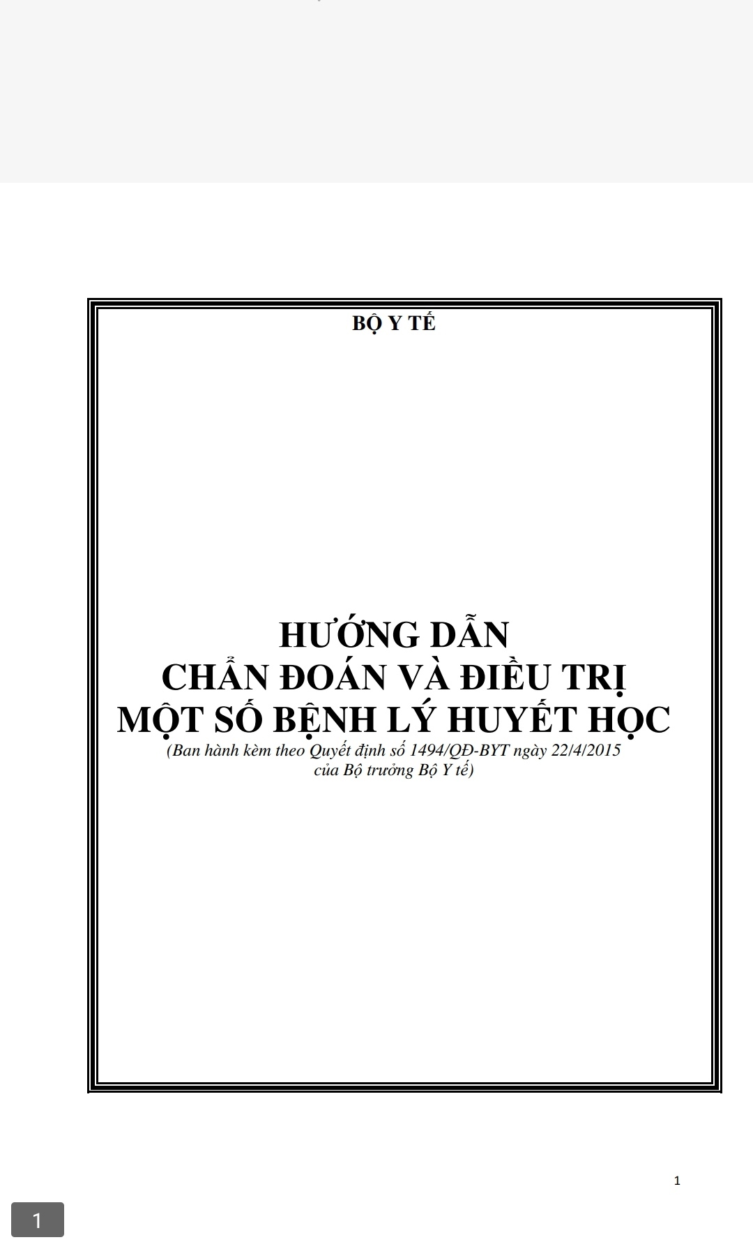 [Tài Liệu] Hướng Dẫn Chẩn Đoán Và Điều Trị Một Số Bệnh Lý Huyết Học – Bộ Y Tế