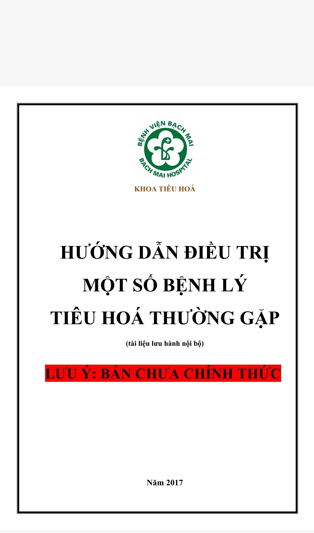 [Tài Liệu] Hướng Dẫn Điều Trị Một Số Bệnh Lý Tiêu Hoá Thường Gặp