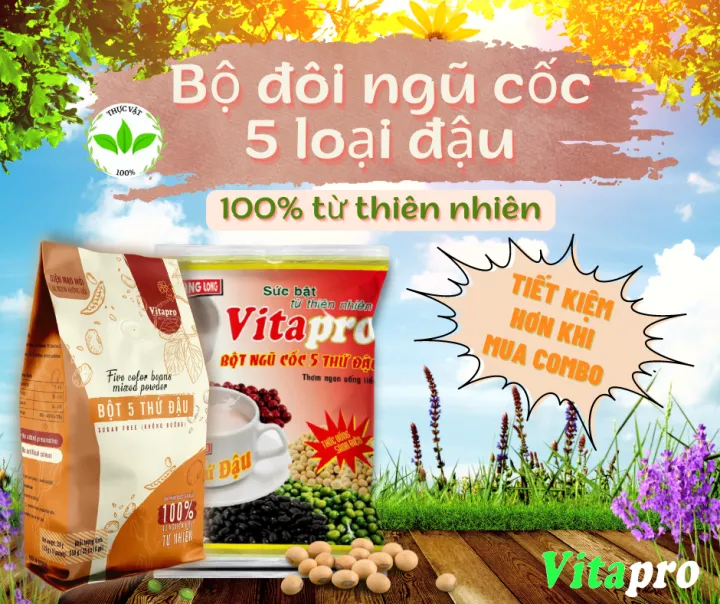 [Freeship][TIẾT KIỆM HƠN KHI MUA COMBO] Combo bột ngũ cốc 5 loại đậu không đường & có đường 100% nguyên chất từ thiên nhất phù hợp cho mọi lứa tuổi - Ngũ Cốc Vitapro