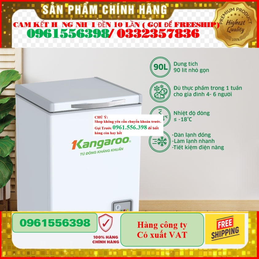 [CHÍNH HÃNG] Giảm 40% Tủ đông 90L Kangaroo KG168NC1- Mới 100%