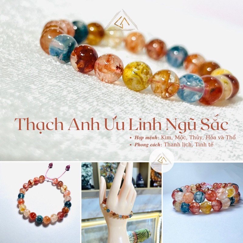 [GIA AN]Vòng Tay Đá Phong Thuỷ Thạch Anh Ưu Linh Ngũ Sắc