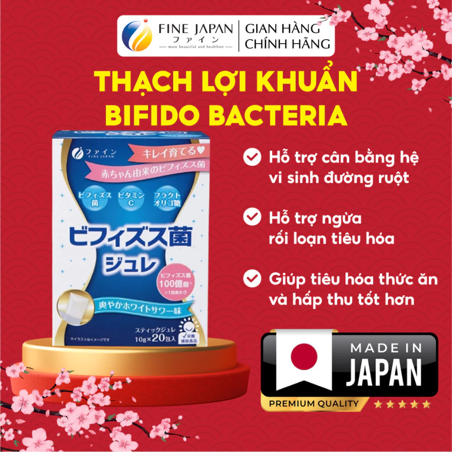 Thạch lợi khuẩn Bifido Bacteria FINE JAPAN hỗ trợ cân bằng hệ vi sinh đường ruột hộp 20 thanh