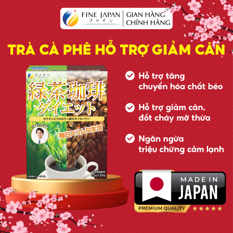 Trà cà phê hỗ trợ giảm cân Green tea & Diet coffee FINE JAPAN đẩy nhanh quá trình đốt cháy mỡ thừa