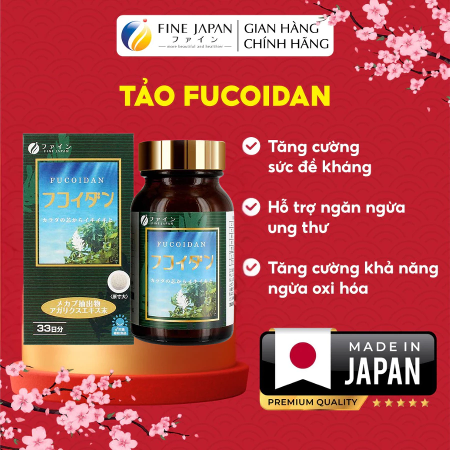 Viên uống tảo Fucoidan Nhật Bản cân bằng hệ miễn dịch FINE JAPAN lọ 198 viên