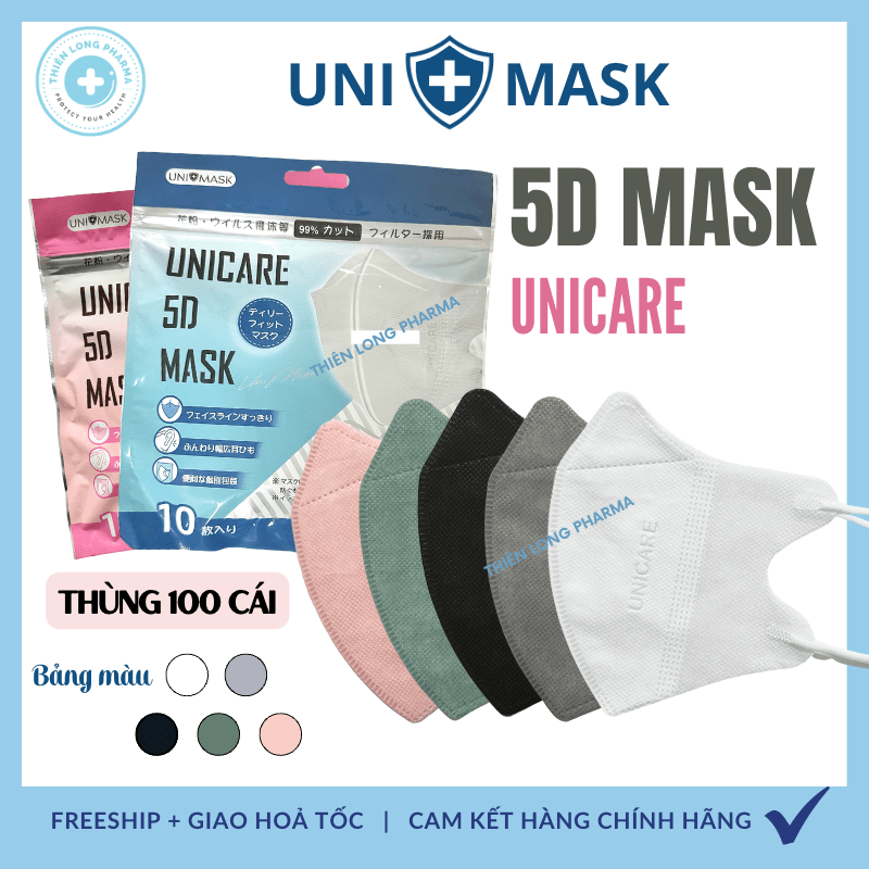 [Thùng 100Cái] Khẩu trang 5D Uni Mask 3 lớp kháng khuẩn hàng chính hãng công ty
